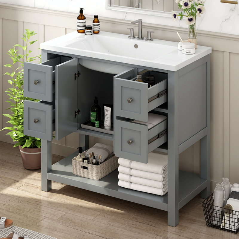 Meuble-lavabo 36 po avec lavabo encastré, Gris