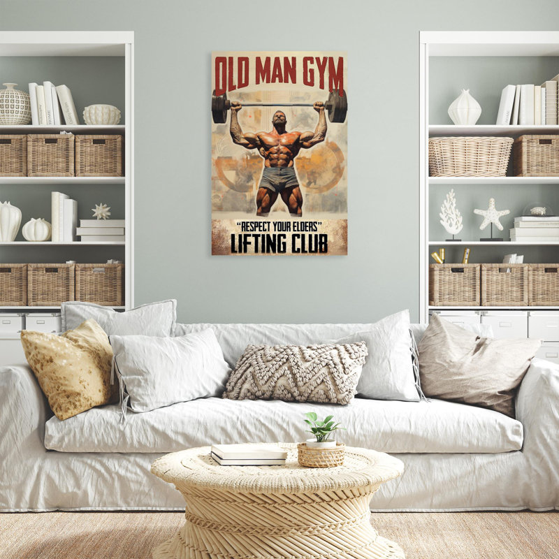 Old Man Gym Lifting Club - 1 pièce, impression sur toile tendue, H 20 po x l 16 po x P 1,25 po