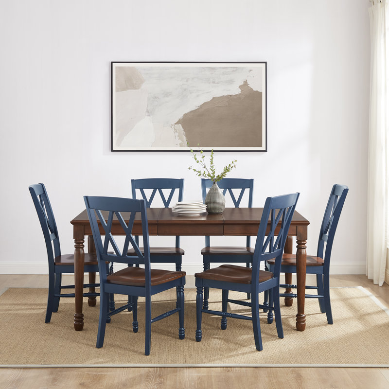 Dunblane Dining Table Set, 7 Pieces: Table, 6 Chairs, Blue