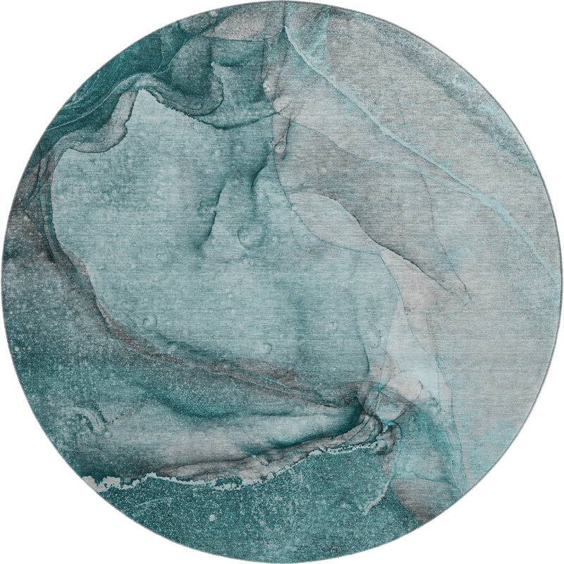 Premium Machine Washable Cerrito AMF524 Teal Rug, Round 8'