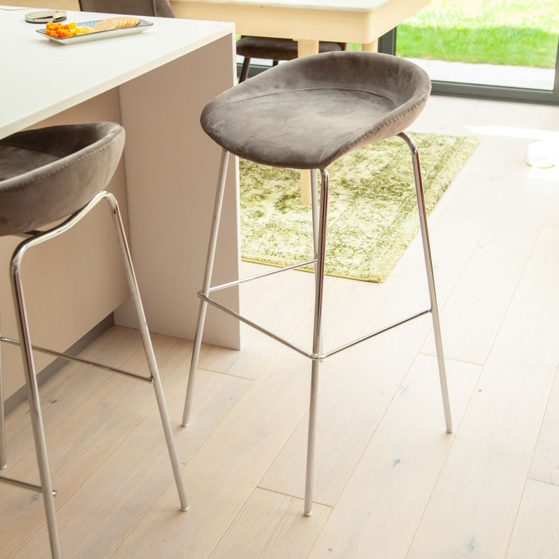 Ceniceros Upholstered Counter Stool with Metal Frame, Grey, 2