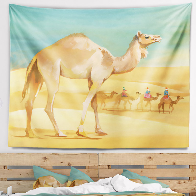 Chameau, marche, dans, désert, tapisserie Animal, H 32 po x l 39 po