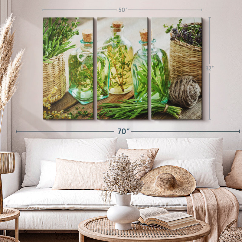 "Huile de thym infusé et romarin" sur toile, H 32 po x l 50 po x P 1,25 po