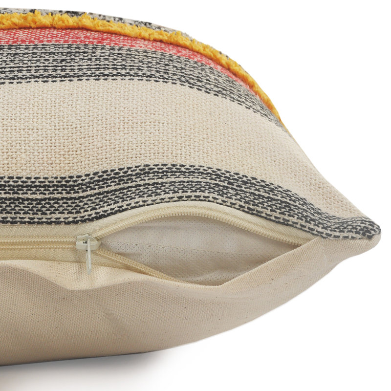 Multicolor Striped Tufted Square Throw Pillow, 18"