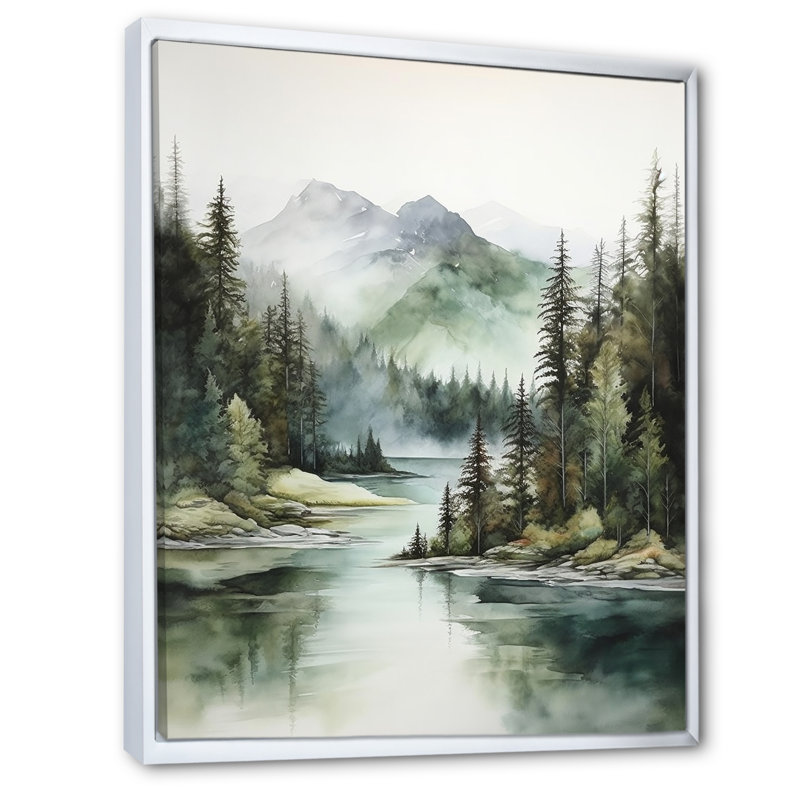Impression sur toile, "Minimalisme lac tranquillité I", Cadre flottant blanc, H 44 po x l 34 po x P 1,5 po