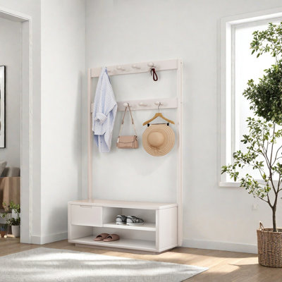 Multi-Hook Coat Rack with Storage Drawers