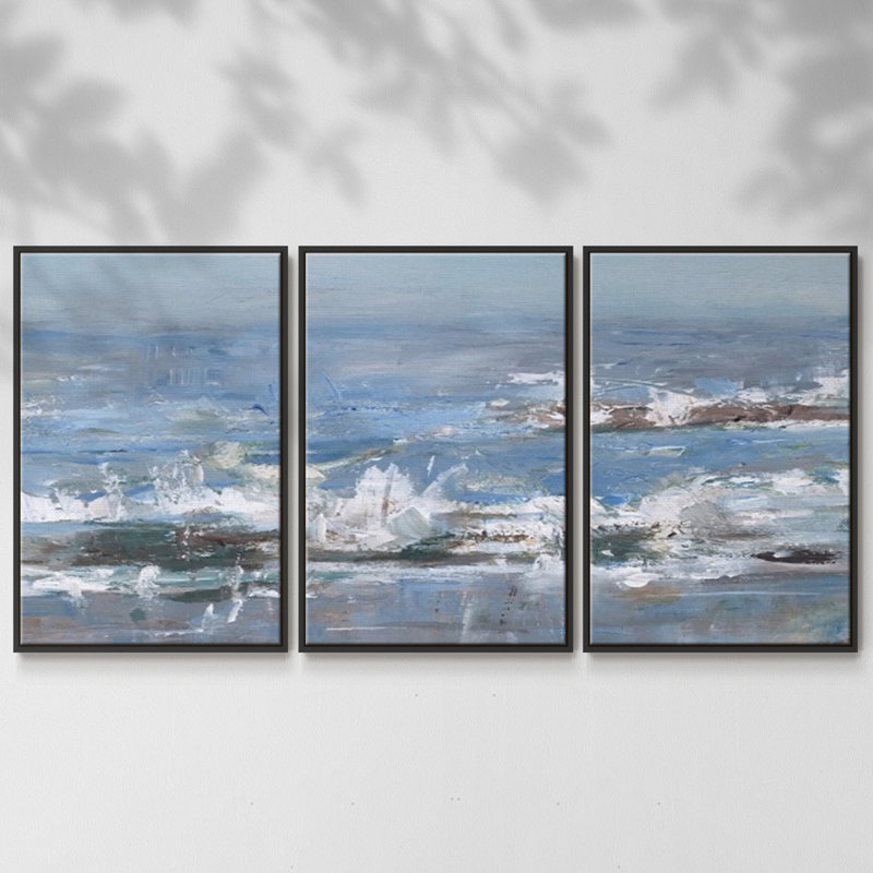 Overcast Tides II - Toile encadrée multi-pièces, H 36 po x l 75 po x P 2 po, Noir