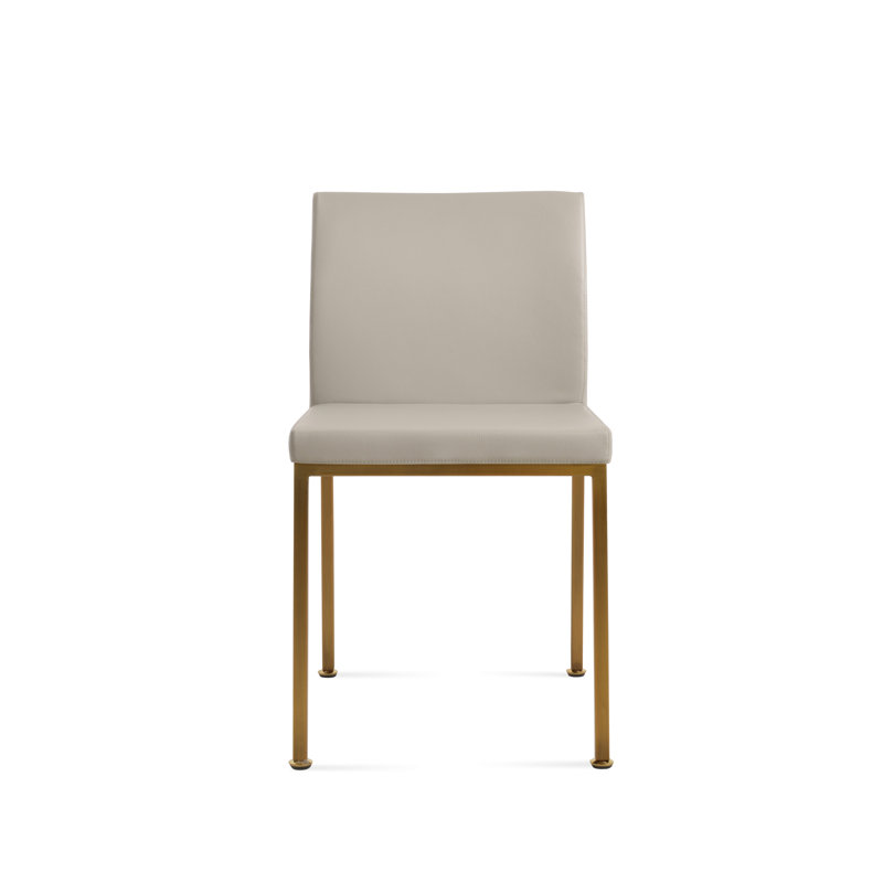 Aria Metal Adjuster Side Chair, Brass, Leatherette Light Grey 
