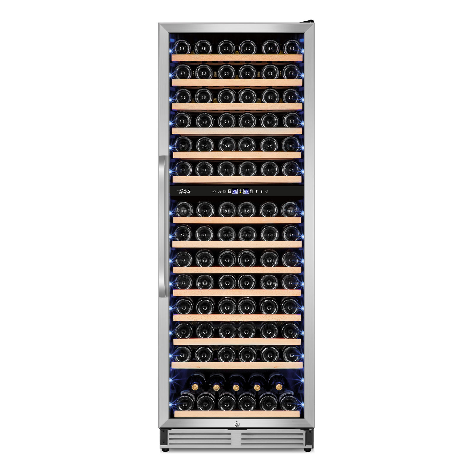 Velivi 154-Bottle Built-in or Freestanding Dual Zone Wine Refrigerator with Stainless Steel Door | Fridge.com