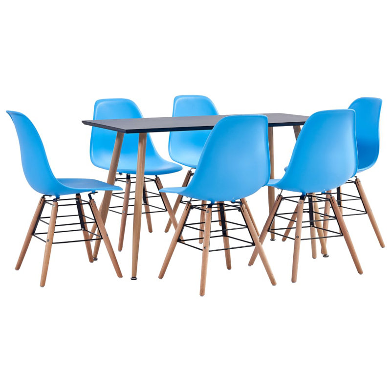 Rayford Dining Set with 6 Chairs, Black, Blue