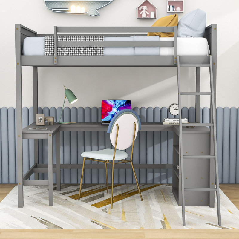 Elliah Kids Twin Loft Bed, Gray