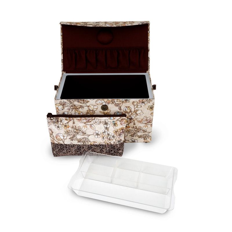 Dritz Medium Sewing Basket with Zippered Case, Neutral Floral