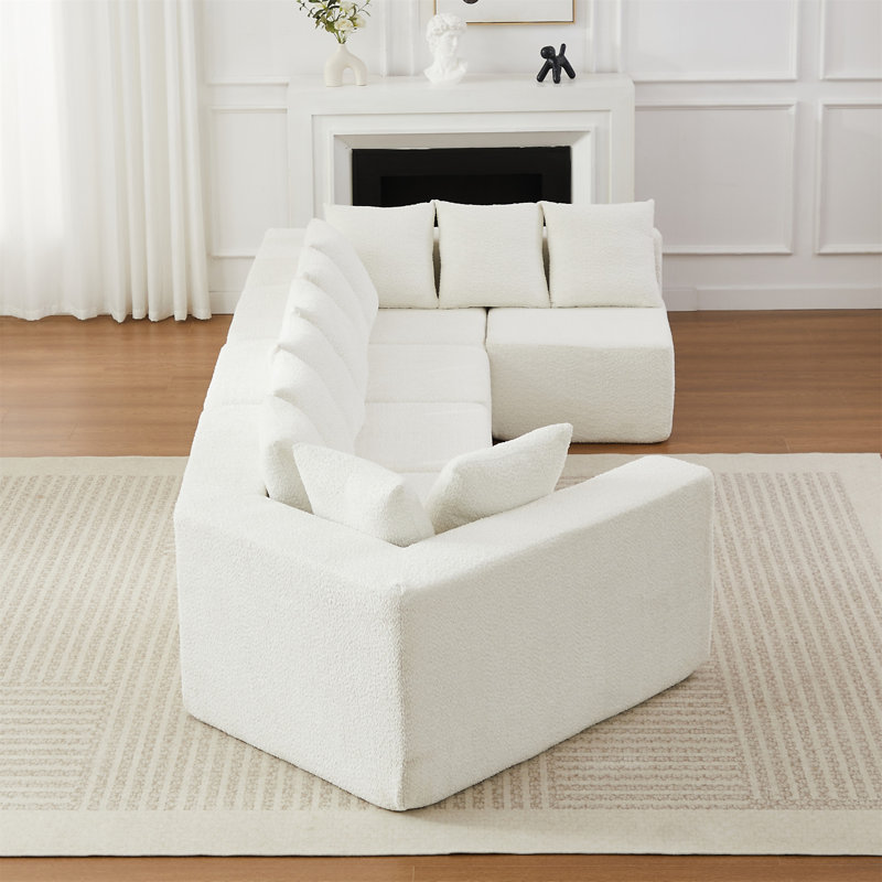 [Vidéo] Canapé modulaire en L de 150,6 pouces avec siège profond et canapé en L modulaire à assise profonde comprenant 11 coussins inclinables incurvés sur le plancher sans assemblage requis Beige