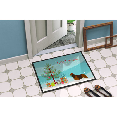 Tapis de porte pour l’extérieur antidérapant teckel à long teckel christmas