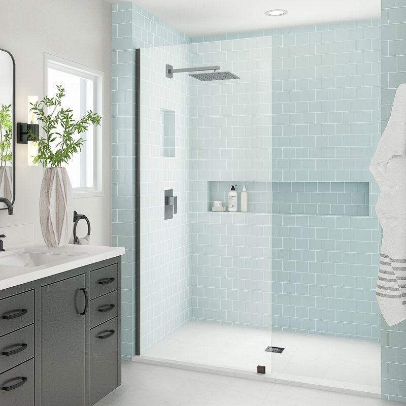 Elyse XL 36 in. W x 80 in. H Fixed Frameless Shower Door with Clear Star Cast Glass, Oil Rubbed Bronze