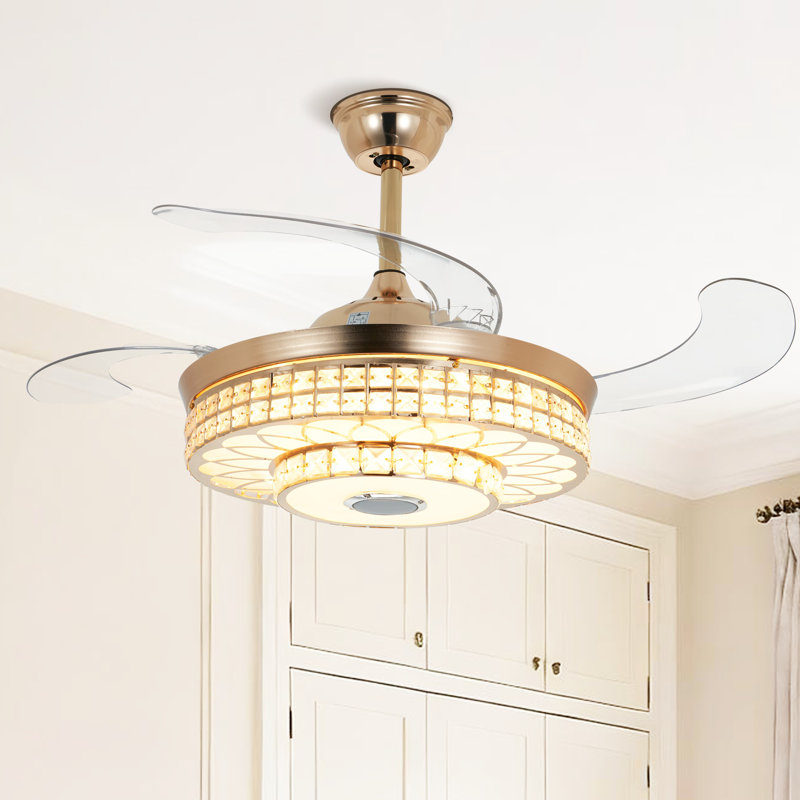 42" Crystal Ceiling Fan With Led Light, Bluetooth Player For Kitchen, Living Room, Bedroom