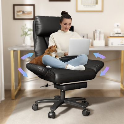 Criss Cross Desk Chair, Cross Legged Office Chair with Wheels, Leather Big and Tall Reclining Office Chair 500lbs with Foot Rest, Reversible Armrests