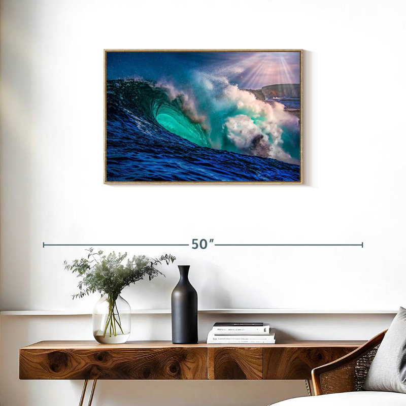 Big Wave, Floating Frame Natural Wood, 31" X 21"
