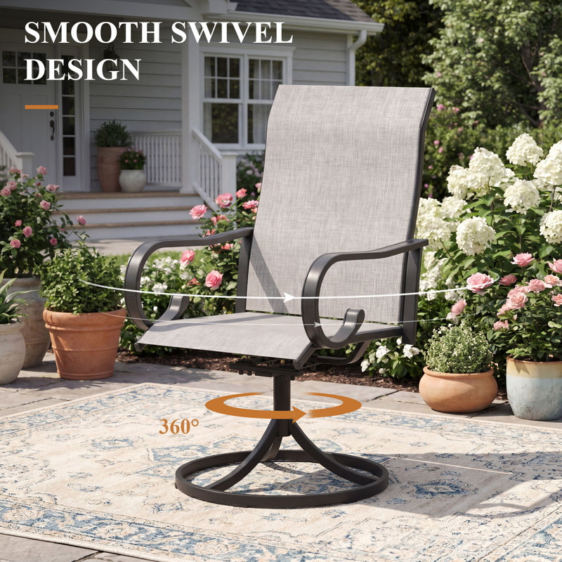 9-Piece Round Patio Dining Set With Swivel Armchairs, Gray Woodlike/Black, Gray/Black