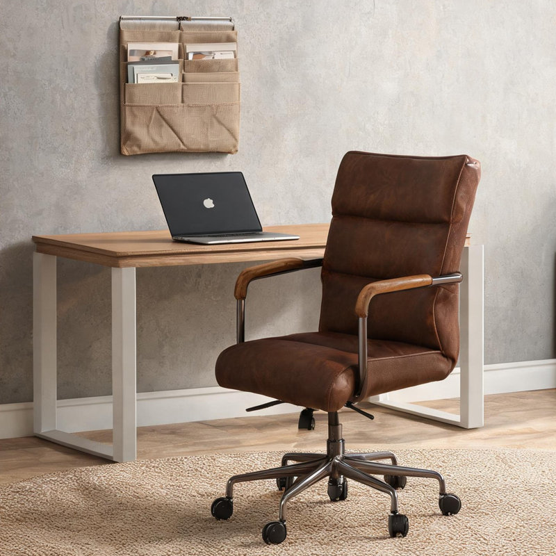Fauteuil de direction réglable en hauteur avec cuir fleur, siège pivotant et dossier haut