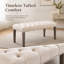 Pouf-banc en velours capitonné beige, 115,6 cm L x 43,2 cm l x 48,2 cm H, pieds en bois d'hévéa