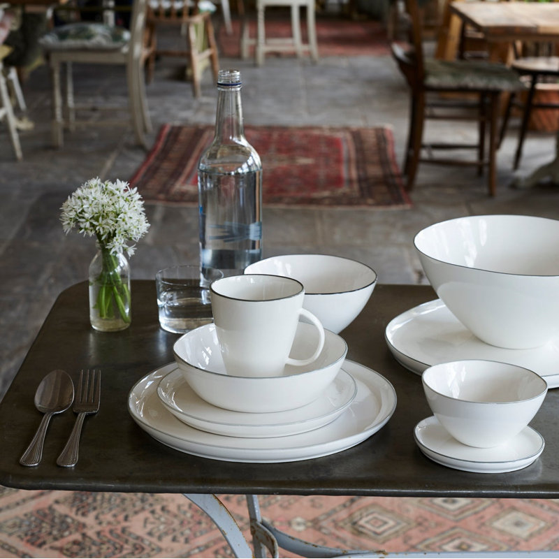 Service de table en porcelaine 4 pièces Canvas Home Abbesses, Blanc / gris