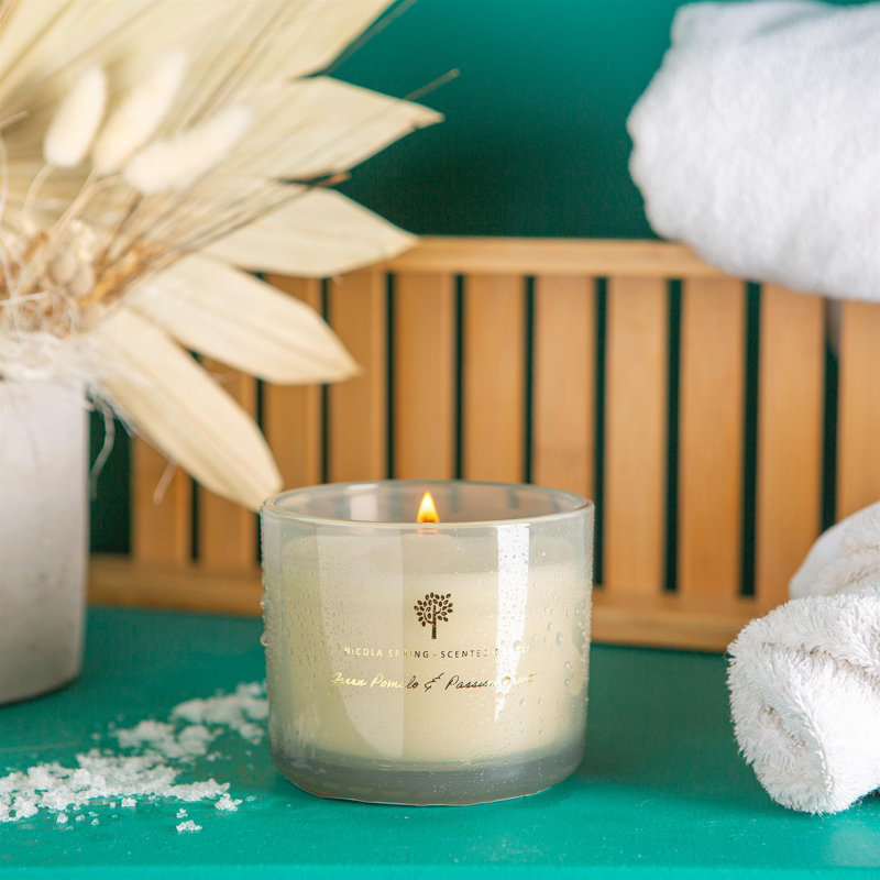 Green Pomelo & Passion Fruit Scented Jar Candle with Glass Holder