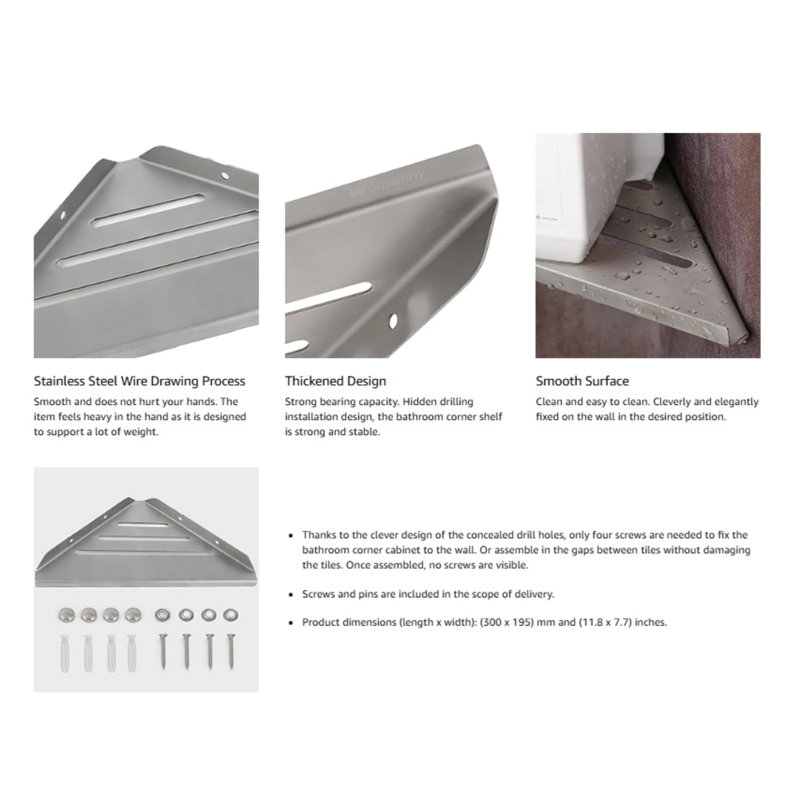 Stainless Steel Drill / Screw Bathroom Shelves