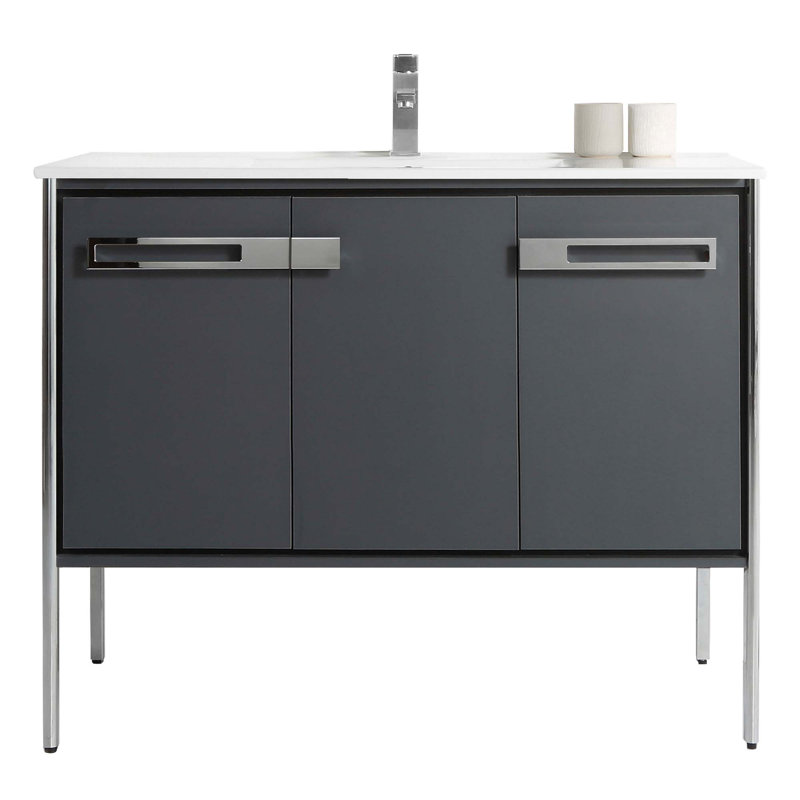 Meuble-lavabo simple 42 po, Chrome poli, Gris Onix