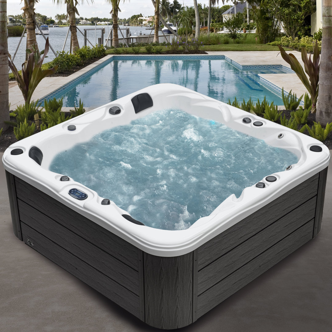 Surfaces™ 4-5 Person 36-Jet 72-Port Double-Lounger Hot Tub Spa with Bluetooth, Stainless Steel Heater, Programmable LED Lighting, Insulated Cover Included Aqualife® by Strong Spas®