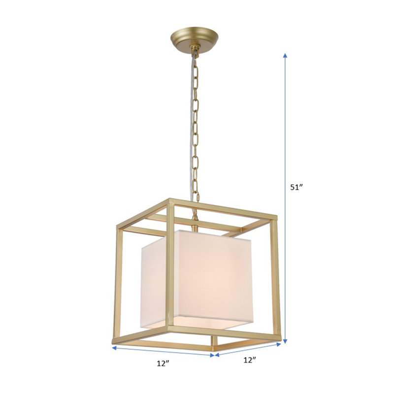 1-light Square Gold 12-inch Pendant