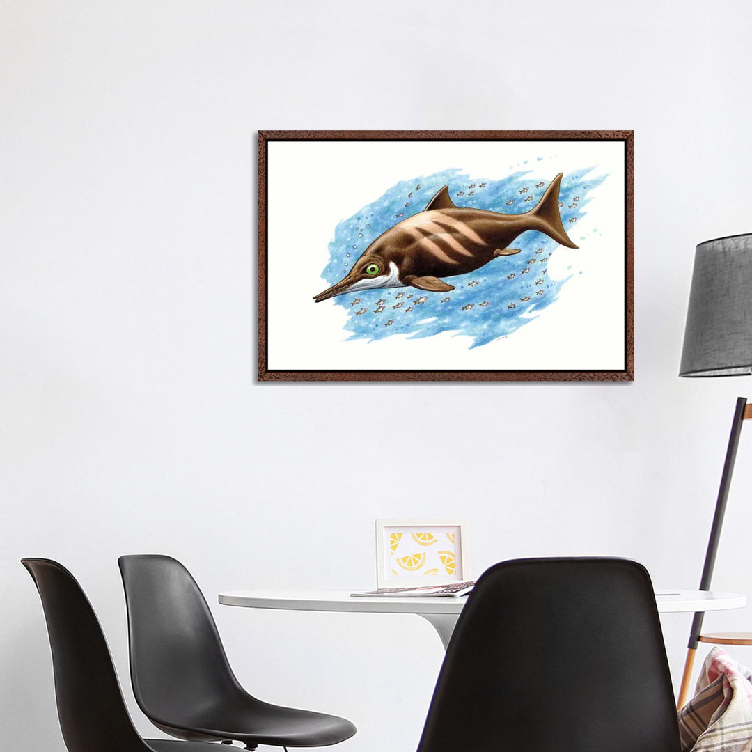 Ichthyosaurus auf weißem Hintergrund von Esther Van Hulsen - Galerie-verpackte Leinwand Giclée