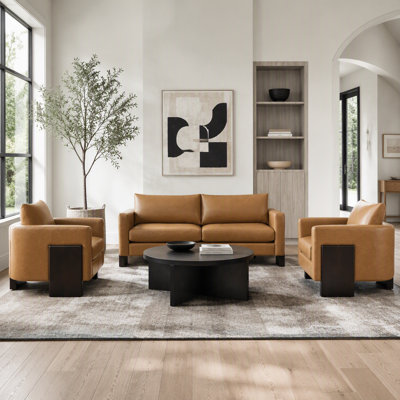 Ensemble de sofas confortables et surdimensionnés, style nuage, avec pieds en bois d'hévéa, marron.