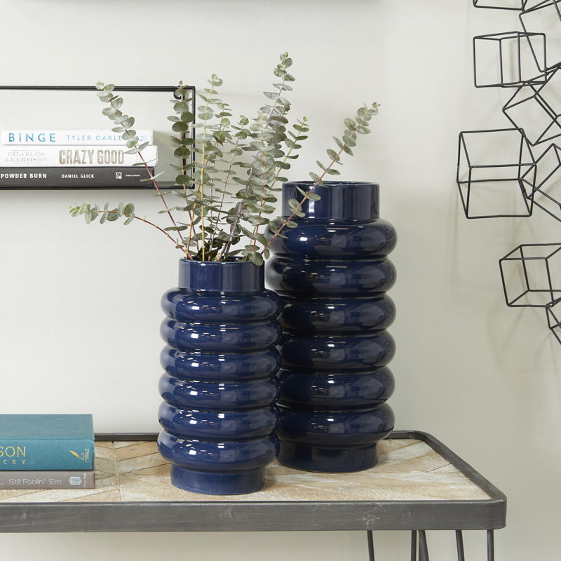 Ensemble de 2 vases de table en grès Alix, Bleu foncé
