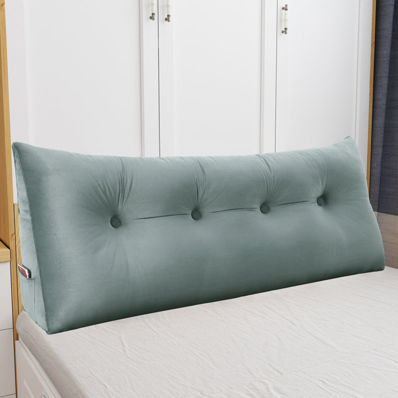 Sit-up Back Comfort Velvet Headboard Wedge Reading Pillow Triangular Backrest Back Support, Gray, 20" H x 59" W