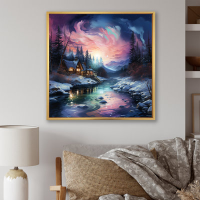 Aurore boréale, paysage d'hiver