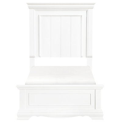 Cadre de lit simple blanc avec de magnifiques panneaux et des rails, en bois, idéal pour la chambre à coucher, nécessite un sommier, une tête de lit élégante de style classique, une base,