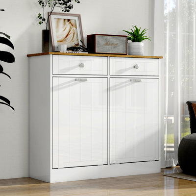 Armoire à ordures inclinable à deux compartiments, armoire de tri à lessive autoportante