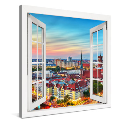 Berlin Panorama In The Window - No Frame Print on Canvas