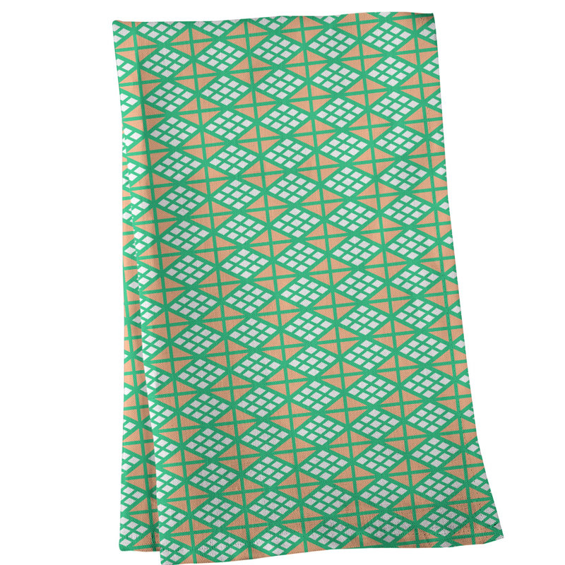 Serviette de thé diamants, Polyester sergé, Vert / Orange