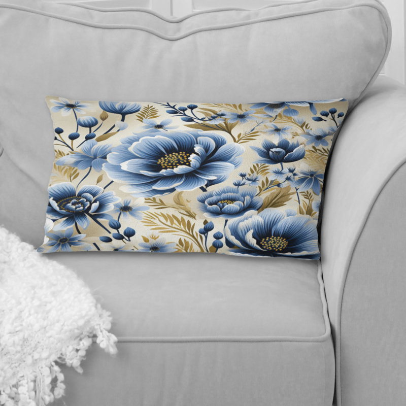 Motif floral rétro bleu et beige I - coussin à imprimé floral