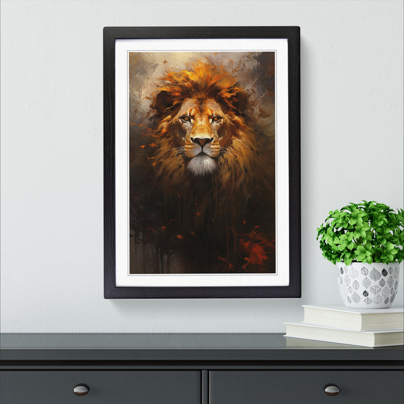 Lion Informel No.3 Framed Print, 34cm H x 25cm W x 2cm D, Black