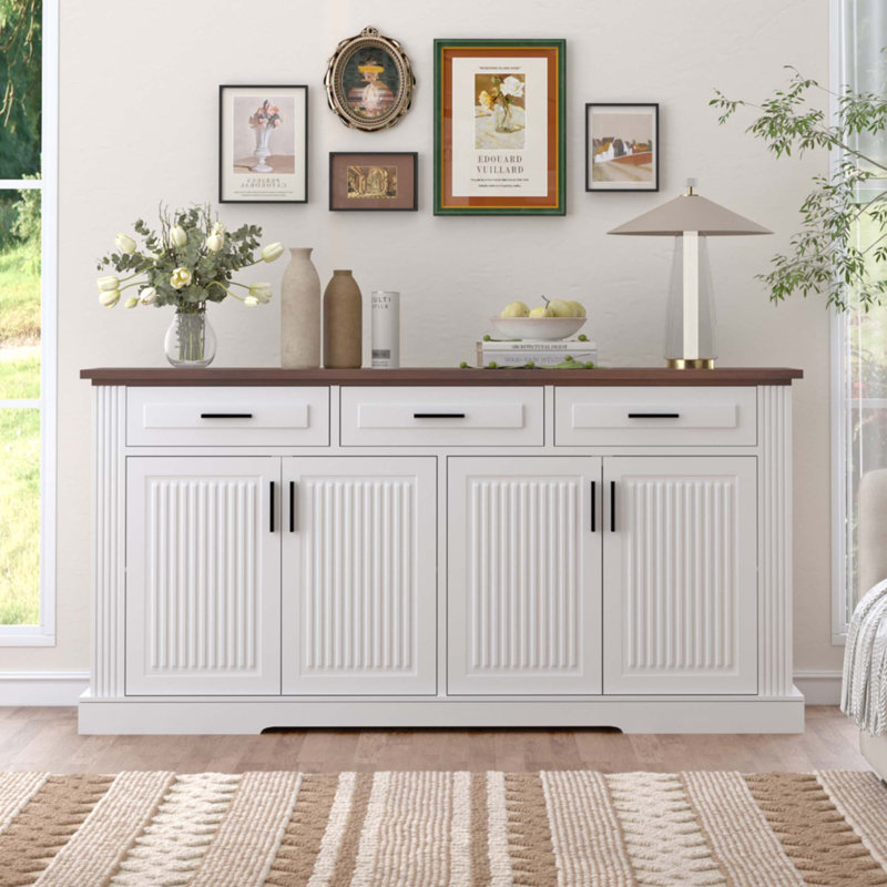 Buffet 63 "avec rangement cannelé avec rangement, Blanc