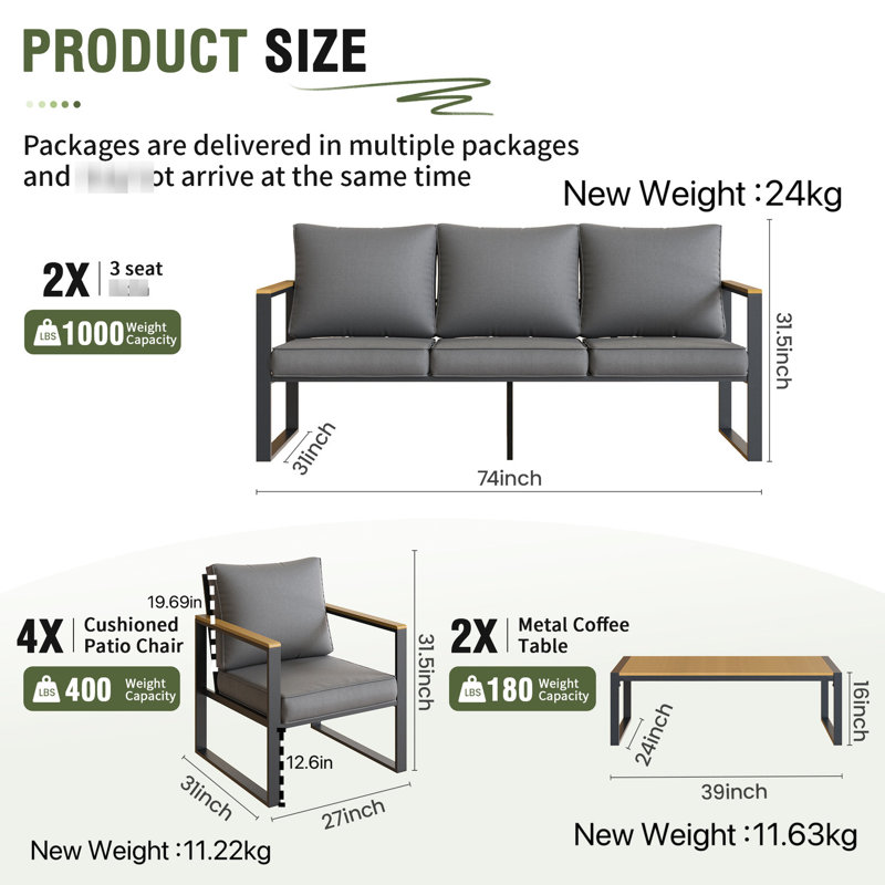 Élégante conversation extérieure pour 4 patios - aluminium, coussins gris, pour cadre en aluminium naturel tactile pour le jardin, la cour et la piscine,