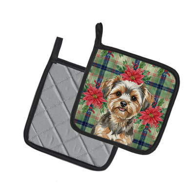 Paire de poignées Yorkiepoo Christmas Poinsettas