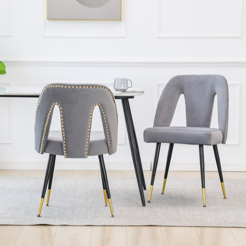 Ensemble de 2 pièces, chaise de salle à manger rembourrée en velours gris avec têtes de clou