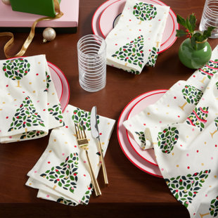 Cloth Napkins Set of 12 Cotton Linen Blend Printed Dinner Napkins