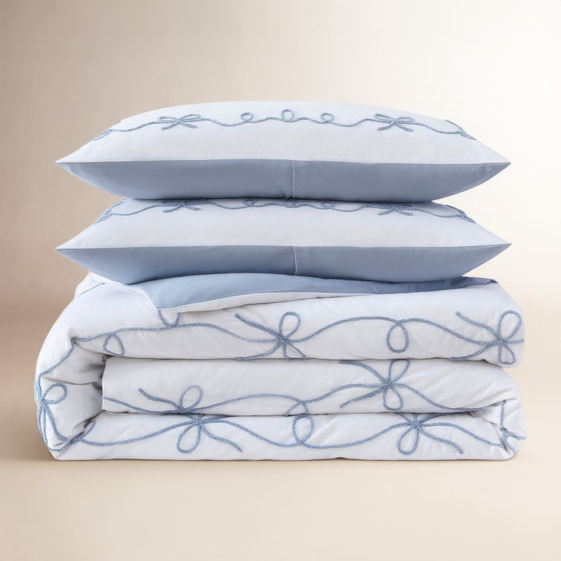 Ensemble d'édredon Peri Home Sasha Bows - bleu, Édredon très grand et 2 taies décoratives stand