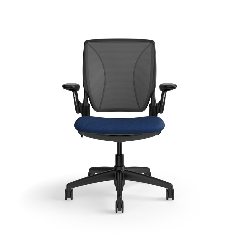 World LM, Ergonomic Task Chair with Poppy Seed Backrest, and  Autumn Upholstered Seat, Navy Blue Fabric, Black