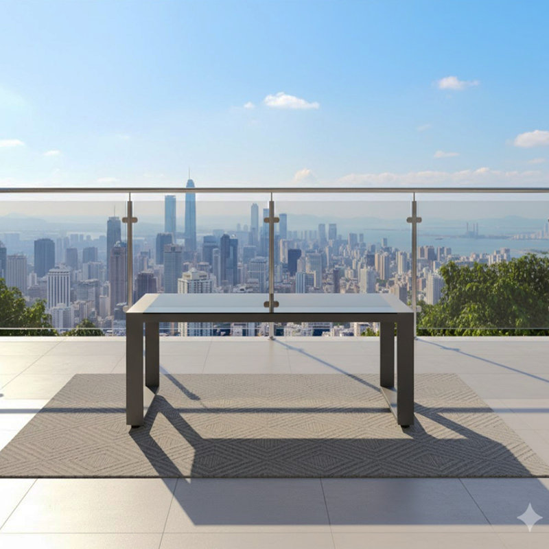 44" X 22" All-Weather Aluminum Outdoor Gray Coffee Table With Tempered Glass Top